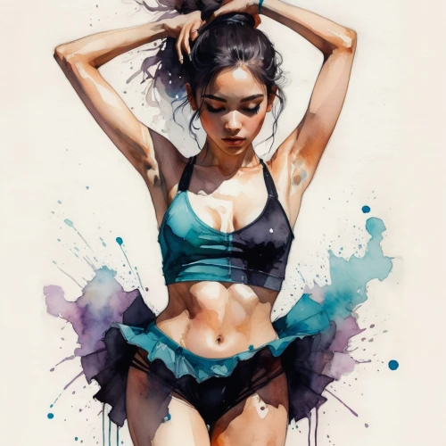 dancer,watercolor pin up,dance with canvases,street dancer,digital painting,dance,ballet dancer,cheerleader,ballerina girl,world digital painting,watercolor blue,girl ballet,belly painting,blue painting,donsky,love dance,pin-up girl,watercolor,watercolor painting,splash paint,Illustration,Paper based,Paper Based 19