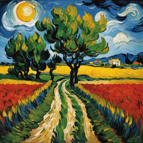 gogh,fruit fields,derain,vlaminck,vincent van gough,rural landscape,farm landscape,fauvism,post impressionism,gouache,pechstein,david bates,paisaje,mousseau,postimpressionist,cultivated field,pittura,vincent,agricultural scene,heckel,Art,Artistic Painting,Artistic Painting 37