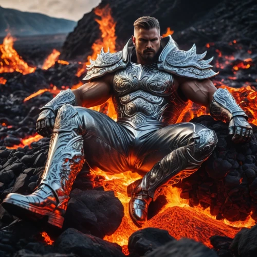 merus,hephaestus,god of thunder,fire background,kazuya,momoa,bara,aquaman,ryu,hanhardt,surtur,gilgamesh,balrog,colossus,volkan,kratos,drago,bhishma,sagat,themistocles,Photography,General,Fantasy