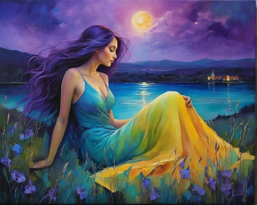 purple moon,blue moon rose,la violetta,purple landscape,fantasy picture,dubbeldam,oil painting on canvas,dreamtime,fantasy art,art painting,blue moon,dream art,dreamscapes,moonlit night,sailing blue purple,ajanovic,violeta,moonflower,oil painting,liliana,Illustration,Realistic Fantasy,Realistic Fantasy 30