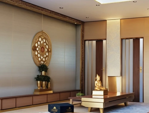 japanese-style room,interior decoration,bamboo curtain,interior decor,contemporary decor,wallcoverings,patterned wood decoration,interior modern design,hotel hall,modern decor,search interior solutions,lobby,luxury home interior,wall panel,room door,hinged doors,consulting room,paneling,gold wall,gold stucco frame,Photography,General,Realistic