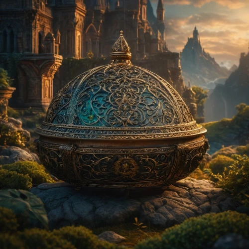 golden pot,ornate,3d fantasy,fantasy landscape,majevica,labyrinthian,magical pot,theed,fantasy picture,crown of the place,cauldron,roof domes,earth pot,kadala,fantasy world,wishing well,gold castle,lotus stone,4k wallpaper,erebor,Photography,General,Fantasy