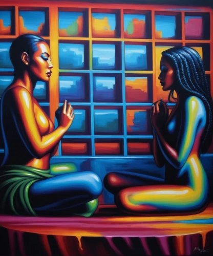 african art,glass painting,oil painting on canvas,indigenous painting,conversation,art painting,paschke,neon body painting,welin,therapy room,oil on canvas,mediate,khokhloma painting,reflexology,solarium,meditators,conversing,lachapelle,black couple,aboriginal painting,Illustration,Realistic Fantasy,Realistic Fantasy 25