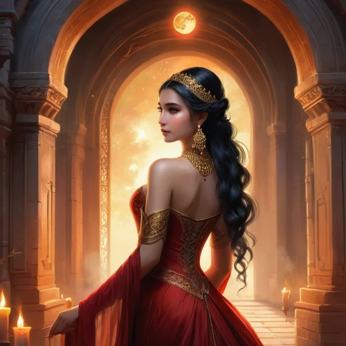 gothel,fantasy art,fantasy portrait,inara,fantasy picture,melisandre,megara,sigyn,noblewoman,red gown,lady in red,romantic portrait,enchantment,red tunic,asenath,arwen,melian,inanna,etain,seregil,Illustration,Realistic Fantasy,Realistic Fantasy 01