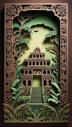 amazonica,gondwanaland,palenque,anantara,pakal,gopuram,temples,art deco border,artemis temple,kukulkan,polynesia,pralaya,art deco frame,hacienda,vimana,palali,yucatan,mahavihara,rajbari,art deco background,Unique,Paper Cuts,Paper Cuts 10