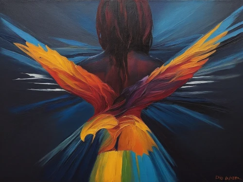 angel wings,angel wing,bird of paradise,winged heart,oil painting on canvas,passion butterfly,color feathers,pheonix,icarus,flutter,butterfly wings,bird wings,plumes,birds of paradise,wings,volar,oil on canvas,delta wings,phenix,peintre,Conceptual Art,Fantasy,Fantasy 15