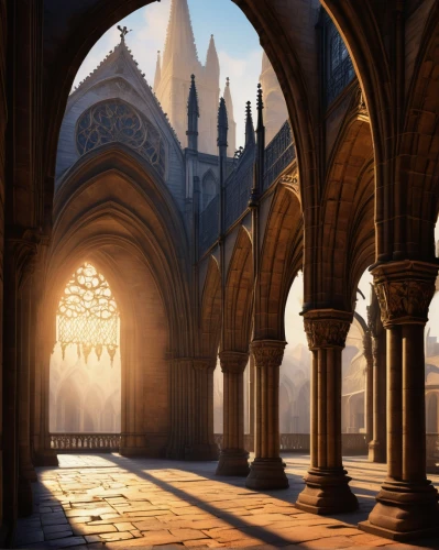 theed,seregil,archways,cathedrals,neogothic,magisterium,shadowgate,gondolin,spires,cloistered,thingol,neverwinter,cathedral,tirith,diagon,buttresses,crenellations,pointed arch,schuiten,beleriand,Illustration,American Style,American Style 06