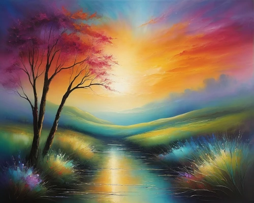 oil painting on canvas,art painting,landscape background,dreamscape,nature landscape,dream art,pathway,the mystical path,colorful tree of life,river landscape,dreamscapes,landscape nature,colorful light,oil painting,fantasy landscape,paysage,forest landscape,colorful background,the way of nature,pintura,Conceptual Art,Daily,Daily 32