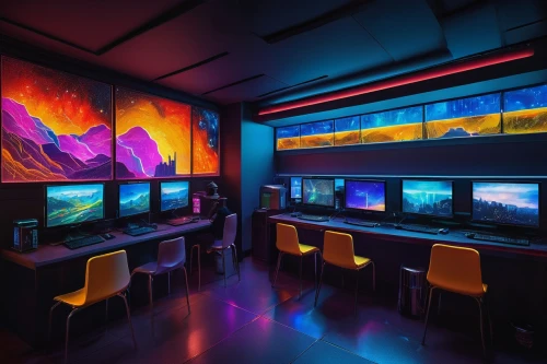 computer room,monitor wall,game room,cybercafes,study room,ufo interior,classroom,the server room,workstations,spaceship interior,movie theater,screens,modern office,monitors,creative office,hdtvs,enernoc,computer store,computer workstation,color wall,Art,Artistic Painting,Artistic Painting 27