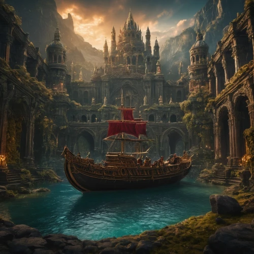 fantasy picture,fantasy landscape,3d fantasy,fantasy art,boat landscape,pirate ship,atlantis,viking ship,castlevania,fantasy world,world digital painting,shipwreck,sea fantasy,imperial shores,ancient city,seadrift,galleon,seregil,old ship,kadala,Photography,General,Fantasy