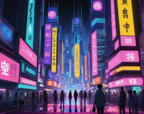 cybercity,shinjuku,tokyo city,cyberpunk,tokyo,akiba,akihabara,cyberworld,cybertown,ikebukuro,neon arrows,cyberscene,kabukicho,kabukiman,colorful city,shibuya,monogatari,fantasy city,neons,kamurocho,Illustration,Japanese style,Japanese Style 03