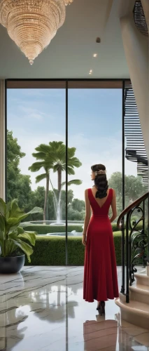 man in red dress,luxury home interior,sorrentino,woman playing violin,smart house,lebua,ballroom,luxury property,housecleaner,intercontinental,lady in red,home interior,rotana,cochere,girl in a long dress from the back,interior modern design,violin woman,foyer,atriums,concierge,Illustration,Realistic Fantasy,Realistic Fantasy 22