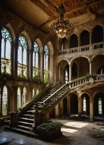 cloister,atriums,hall of the fallen,abandoned places,empty interior,inside courtyard,abandoned place,abandoned train station,cloisters,atrium,staircases,cochere,altgeld,staircase,mezzanine,dandelion hall,entrance hall,foyer,orangery,urbex,Illustration,Realistic Fantasy,Realistic Fantasy 14