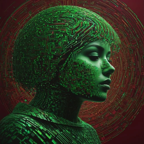 woman sculpture,malachite,andromeda,computer art,head woman,green skin,spirulina,afrofuturism,vril,digiart,gamora,matrix,circuit board,digital art,ganthet,dryad,biophilia,digital artwork,samsara,procedural,Photography,Artistic Photography,Artistic Photography 11