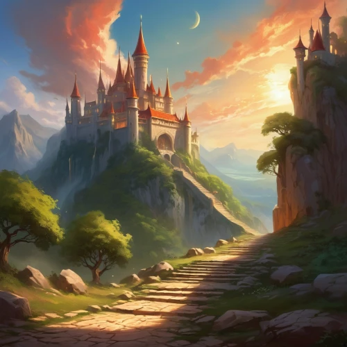 fantasy landscape,gondolin,rivendell,nargothrond,fairy tale castle,arenanet,citadels,beleriand,fantasyland,knight's castle,fantasy picture,diagon,castle of the corvin,fablehaven,riftwar,fairytale castle,fantasy world,seregil,elves country,alfheim,Illustration,Realistic Fantasy,Realistic Fantasy 01