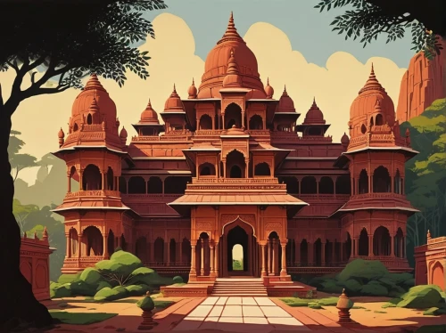 bagan,mandir,chhatri,asian architecture,orchha,indian temple,stone palace,ayodhya,tobagan,gurukul,tajmahal,khajuraho,temples,malda,chhatra,palaces,asgiriya,temple,chhatris,shravasti,Illustration,American Style,American Style 09