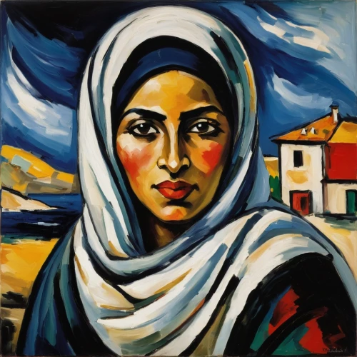 farrokhzad,muslim woman,rouiba,fairuz,woman at cafe,nakba,ramabai,fatima,najiba,mousseau,ahilyabai,khatoon,zubeida,cezanne,girl with cloth,zahida,girl in cloth,headscarf,masoumeh,safiya,Art,Artistic Painting,Artistic Painting 37