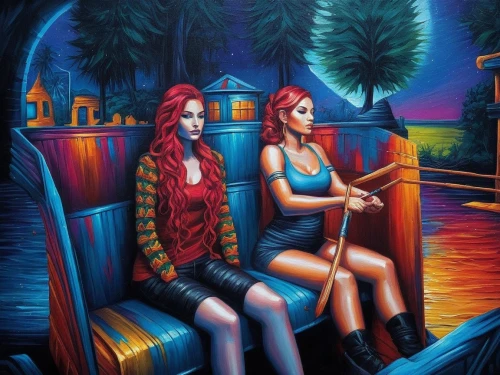 jasinski,klarwein,priestesses,palmiotti,fantasy art,redheads,fantasy picture,sorceresses,rhinemaidens,lachapelle,sci fiction illustration,two girls,sirens,mermaids,reinas,maidens,temptresses,burlesques,pedalos,game illustration,Illustration,Realistic Fantasy,Realistic Fantasy 25