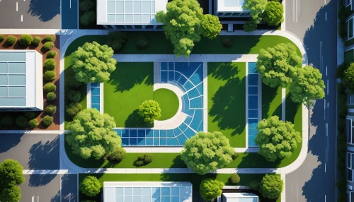 suburban,paved square,roof landscape,suburbia,microdistrict,urban design,apartment building,suburbs,apartment complex,urban park,residential,helipad,suburbanized,bird's-eye view,aerial view umbrella,intersection,suburu,urbanism,suburbicarian,apartment block,Illustration,Retro,Retro 20