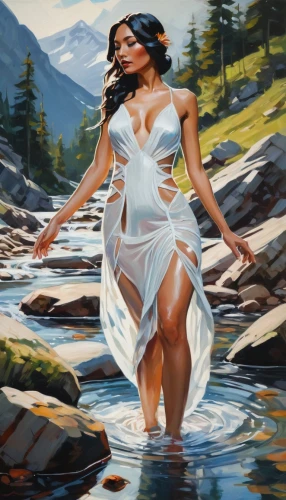 girl on the river,the blonde in the river,flowing water,bather,world digital painting,water nymph,struzan,kupala,naiad,fischl,streamside,mountain stream,water flowing,donsky,fantasy art,floating on the river,oil painting,bathing,in water,glacier water,Conceptual Art,Oil color,Oil Color 08