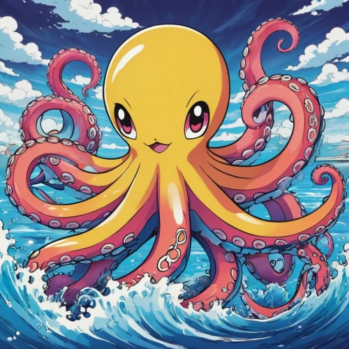 octopus vector graphic,fun octopus,octopus,pink octopus,cephalopod,octopi,kraken,pulpo,octo,octopussy,octopuses,sea animal,octopus tentacles,cephalopods,tentacled,enhydra,lovecraftian,squid game card,octoechos,cleverdon,Illustration,Japanese style,Japanese Style 04