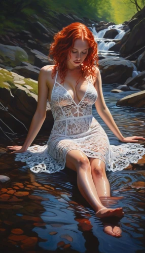 the blonde in the river,girl on the river,water nymph,naiad,heatherley,floating on the river,jasinski,streamside,woman at the well,flowing water,kupala,immersed,ophelia,naiads,flowing creek,clear stream,submerged,buoyant,rusalka,oil painting,Art,Artistic Painting,Artistic Painting 34