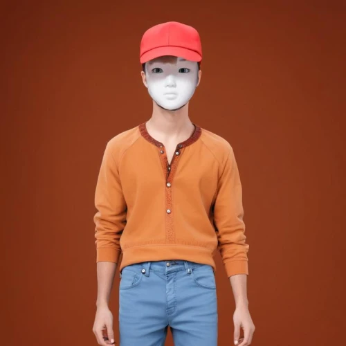 a wax dummy,wooden mannequin,articulated manikin,pollution mask,mannikin,artist's mannequin,murcott orange,model train figure,isolated t-shirt,boys fashion,taobao,auton,manikin,orangish,acridine orange,asian costume,human halloween,3d figure,man's fashion,anime japanese clothing,Male,Australians,Youth adult,M,Happy,Western-style Clothes,Pure Color,Dark Red