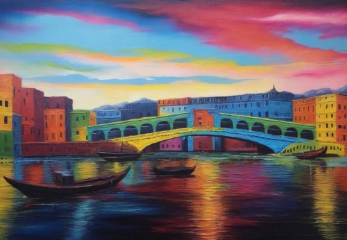 ponte vecchio,rainbow bridge,rialto bridge,italian painter,oil painting on canvas,colorful city,veneziani,art painting,sant'angelo bridge,grand canal,toulouse,milanetto,dubai creek,spinola,venedig,veneziano,liffey,mexican painter,banganga,rialto,Conceptual Art,Sci-Fi,Sci-Fi 05