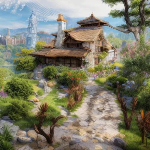 tianxia,mountain settlement,alpine village,arenanet,korean folk village,merrymount,alfheim,fantasy landscape,mountain village,meteora,wulin,landscape background,beleriand,sake gardens,teahouse,lofland,riftwar,japan landscape,westfall,teahouses,Realistic,Foods,None