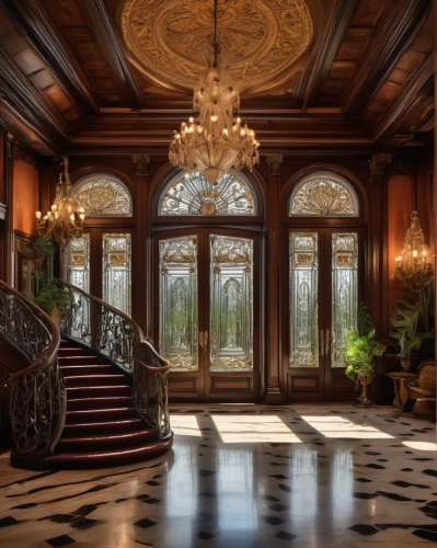 hallway,entrance hall,foyer,cochere,ornate room,rosecliff,entranceway,palatial,ritzau,entryway,lanesborough,entranceways,royal interior,driehaus,enfilade,ballrooms,palladianism,ballroom,claridge,baccarat,Illustration,Realistic Fantasy,Realistic Fantasy 31