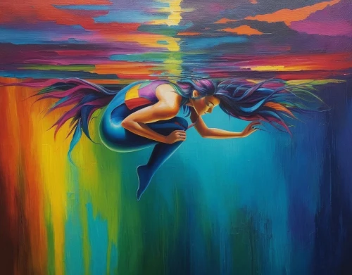 kingfishers,oil painting on canvas,diving bird,fighting fish,rainbowfish,tropical fish,oil on canvas,colorful birds,pintura,koi fish,feather on water,tucan,dolphins in water,girl upside down,wyland,oil painting,bird of paradise,dubbeldam,semiaquatic,swimmer,Conceptual Art,Sci-Fi,Sci-Fi 05