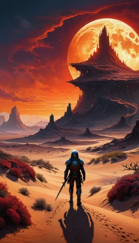 barsoom,alien planet,arrakis,red planet,desert planet,farpoint,samus,wildstar,dune,primordia,futuristic landscape,alien world,badland,homeworld,sci fiction illustration,planet mars,terraform,dune landscape,fantasy landscape,lunar landscape,Illustration,Abstract Fantasy,Abstract Fantasy 05