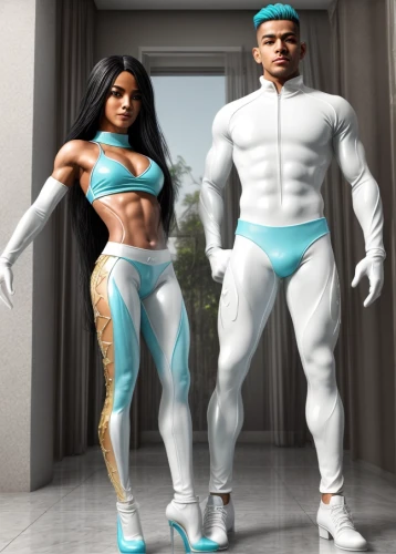 derivable,asimo,polykleitos,stand models,3d rendered,3d render,bodybuilders,3d man,hardbodies,humanoids,white clothing,black couple,anime 3d,renders,supercouple,man and woman,frozone,3d figure,3d rendering,dancing couple