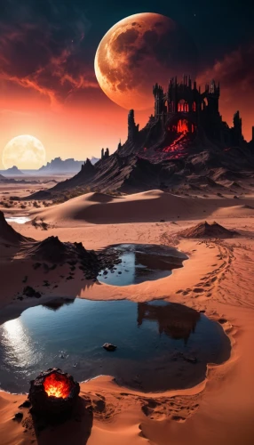 lunar landscape,fantasy landscape,scorched earth,volcanic landscape,moonscape,fire planet,barsoom,fantasy picture,alien planet,volcanic,alien world,desert landscape,futuristic landscape,gallifrey,desert desert landscape,red planet,desert planet,darklands,moon valley,badland,Illustration,Realistic Fantasy,Realistic Fantasy 46