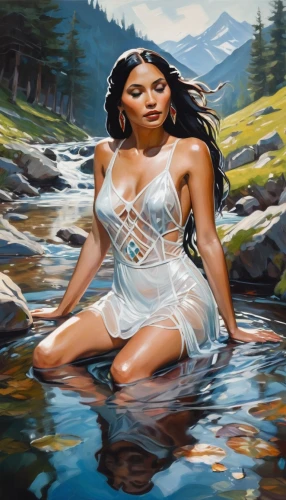 girl on the river,water nymph,the blonde in the river,oil painting on canvas,naiad,oil painting,flowing water,mountain stream,art painting,streamside,woman at the well,fantasy art,oil on canvas,glacier water,water flowing,freshwater,mountain spring,world digital painting,waterflow,pocahontas,Conceptual Art,Oil color,Oil Color 08