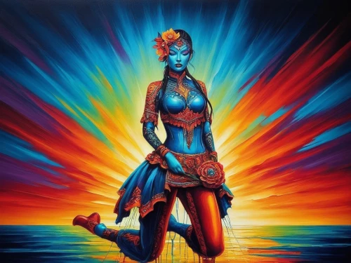 neon body painting,blue enchantress,bodypainting,afrofuturism,sundancer,nebula guardian,warrior woman,aquarius,world digital painting,liara,ahsoka,pocahontas,symetra,avatar,fantasy art,teferi,dakini,mystique,mordenkainen,andromeda,Illustration,Realistic Fantasy,Realistic Fantasy 25