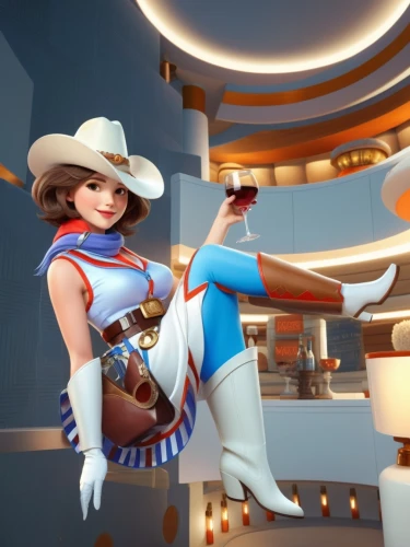 cowgirl,lumidee,lady medic,seris,cowpoke,tracer,retro girl,panama hat,cowgirls,retro woman,pardner,cow boy,3d render,delta sailor,majorette,caitlyn,yeehaw,3d rendered,evie,tatsunoko,Unique,3D,3D Character