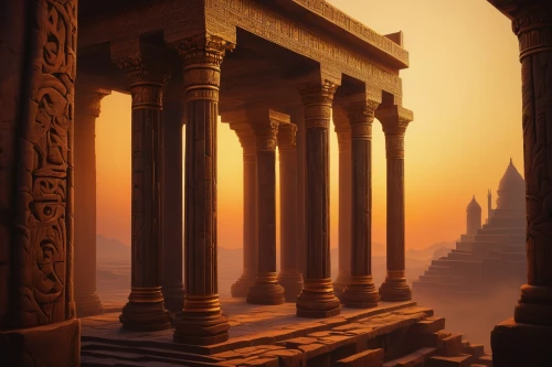 pillars,artemis temple,egyptian temple,columns,ancient city,colonnaded,theed,ancient buildings,the ancient world,three pillars,hampi,greek temple,antiquities,ancients,ancient,doric columns,cenotaphs,karnak,tempel,columned,Art,Artistic Painting,Artistic Painting 34