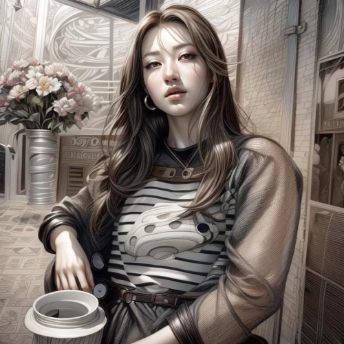 woman at cafe,margaery,woman drinking coffee,coffee tea illustration,coffee background,donsky,world digital painting,coffee tea drawing,yanzhao,xueying,yufeng,digital painting,youliang,catelyn,xiaofei,margairaz,behenna,wenzhao,hsung,coffee watercolor