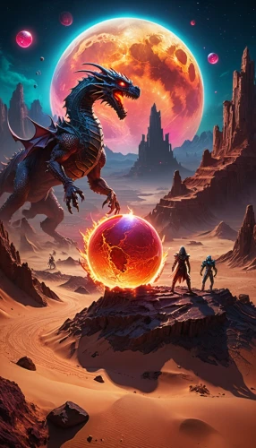 fire planet,alien planet,barsoom,desert planet,alien world,sci fiction illustration,wildstar,game illustration,fantasy landscape,fantasy picture,red planet,lunar landscape,lava balls,supergiant,gas planet,moon valley,scorched earth,arrakis,farpoint,capture desert,Illustration,Realistic Fantasy,Realistic Fantasy 38