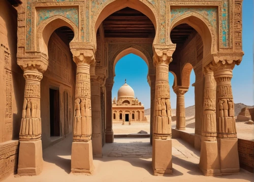 islamic architectural,hadhramaut,makli,jaisalmer,qasr al watan,deruta,mihrab,kashan,qasr al kharrana,egypt,sebha,king abdullah i mosque,western architecture,benmerzouga,karnak temple,persian architecture,mauritanian,qasr,archways,iranian architecture,Illustration,Realistic Fantasy,Realistic Fantasy 43