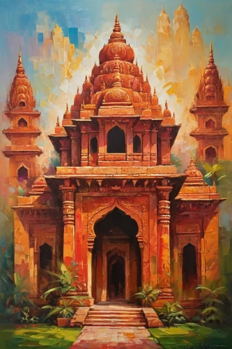 orchha,ayodhya,bagan,indian art,chhatri,mehrauli,vimana,indian temple,khajuraho,hampi,mandir,bhubaneshwar,nepal,pravara,anjuna,kailasa,patan,katmandu,mahavihara,malda,Conceptual Art,Oil color,Oil Color 20