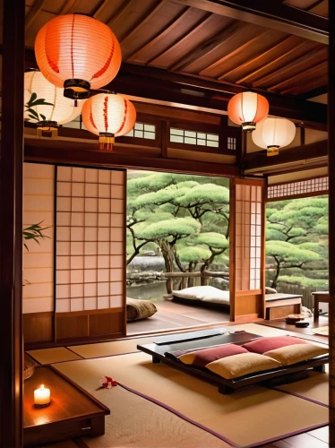 japanese-style room,ryokan,tatami,ryokans,teahouse,dojo,japanese zen garden,tea ceremony,zen garden,teahouses,chanoyu,heian,japon,onsen,japanese garden ornament,japanese style,shoin,japanese shrine,shinto,tomsen,Illustration,Realistic Fantasy,Realistic Fantasy 37