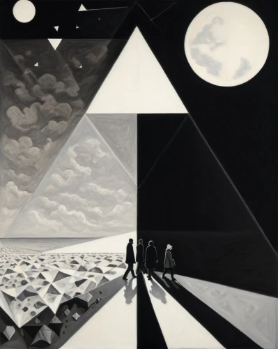 feininger,triangles background,luminism,travelers,photograms,surrealists,matruschka,geometric shapes,perspectivism,moonwalked,escher,moon phases,triangles,illusory,futureworld,photoinhibition,cubist,aicher,fragmented,innervisions,Illustration,Realistic Fantasy,Realistic Fantasy 18
