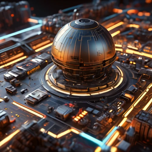 starbase,cybercity,3d render,technosphere,coruscant,spaceport,circuitry,spaceports,cybertown,render,cyberview,arcology,space port,circuit board,3d rendered,3d rendering,space ship model,cyberport,microdistrict,cinema 4d