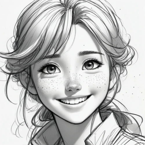 liesel,girl portrait,a girl's smile,annabeth,annie,girl drawing,young girl,clementine,janna,krita,arrietty,cosette,little girl,practise,malon,marinette,girl with speech bubble,cinnamon girl,momoka,princess anna,Illustration,Black and White,Black and White 08