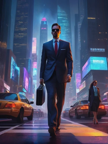 salaryman,spy visual,salarymen,businesspeople,businessman,businessmen,neon human resources,guangcheng,briefcases,business man,plissken,spymasters,lexcorp,superagent,ceo,sci fiction illustration,a black man on a suit,cybertrader,black businessman,tony stark,Conceptual Art,Fantasy,Fantasy 28