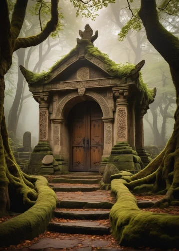 forest chapel,japanese shrine,witch's house,moss landscape,ancient house,shrine,house in the forest,mausoleum ruins,wooden church,shrines,sanctum,abandoned place,the mystical path,mausolea,sanctuary,dojo,wishing well,hall of the fallen,japanese zen garden,fairy door,Photography,General,Cinematic