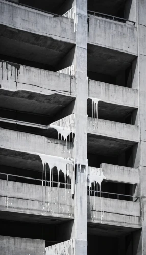 parkade,stalactites,multi storey car park,brutalist,icicles,concrete,scampia,stalactite,icicle,concrete construction,evaporation,seidler,exposed concrete,brutalism,concrete blocks,balconies,hashima,drainpipes,water dripping,ice curtain,Conceptual Art,Graffiti Art,Graffiti Art 08