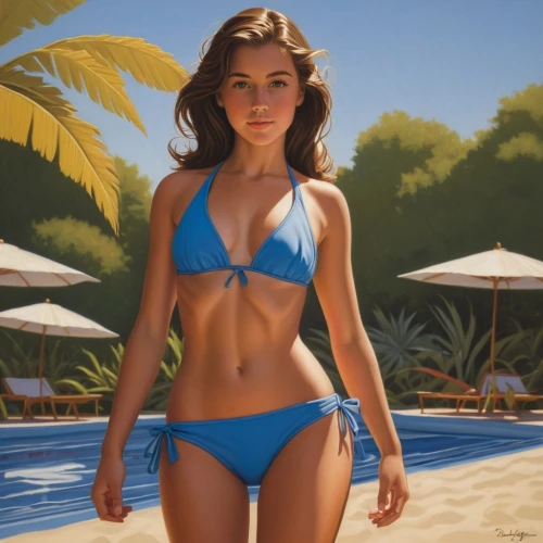 donsky,photorealist,jasinski,tretchikoff,tropico,girl in swimsuit,verano,female swimmer,oil painting,swimmer,hyperrealism,mcquarrie,blue hawaii,oil painting on canvas,fischl,palmilla,lubomirski,azzurro,female model,blue painting,Conceptual Art,Daily,Daily 27